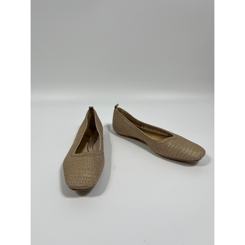 Zara Womens Ballet Flats 8 Gold Square Toe Chic Minimalist Capsule Euro Summer